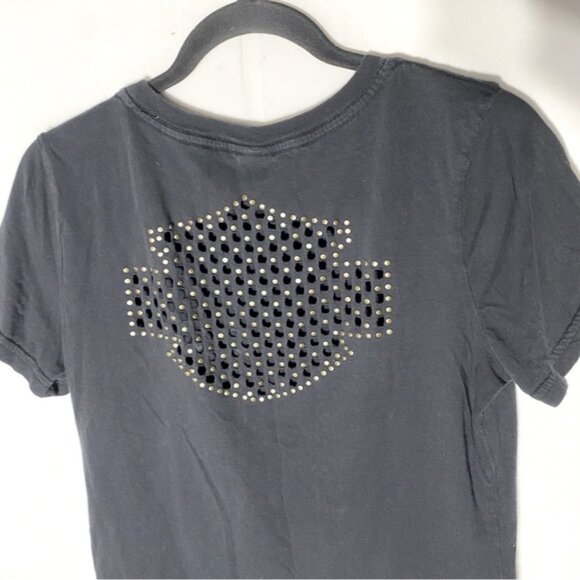 5/$25 Harley-Davidson Black Short Sleeve T Shirt W Laser Cut Logo Shape On Back - Picture 7 of 12